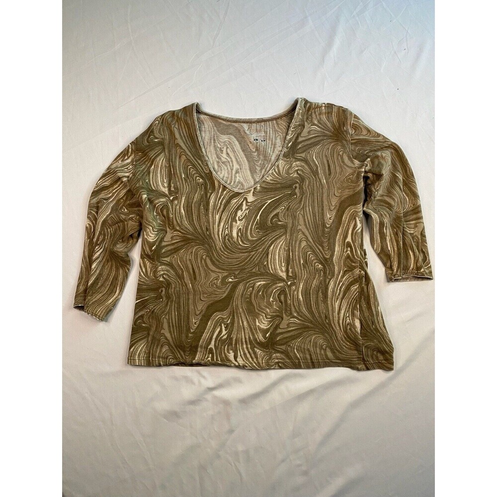 Columbia Relaxed Scoop Neck 3/4 Sleeve Marbled Brown Long Sleeve Tee Women Large